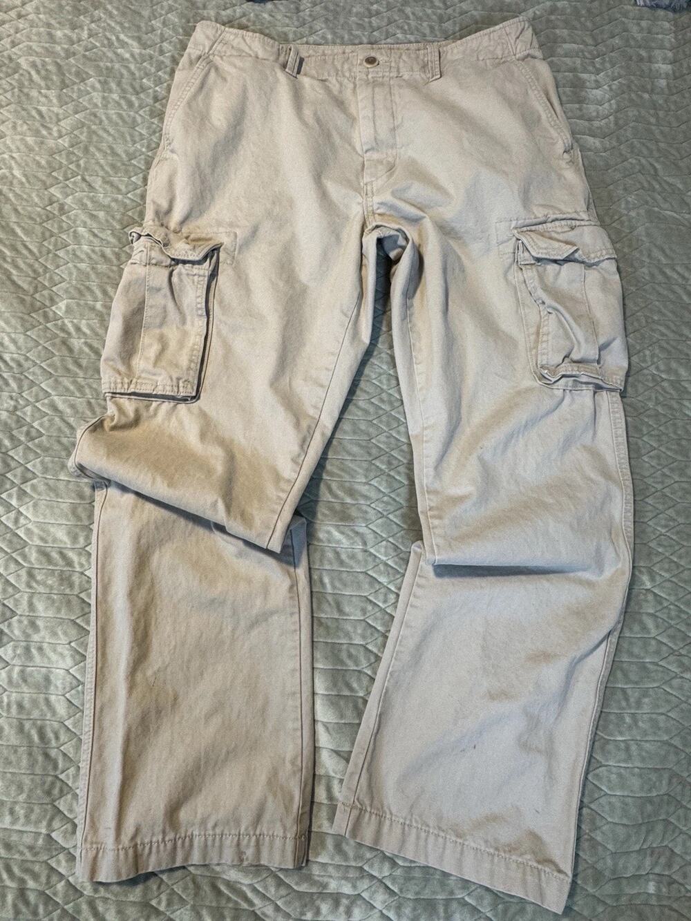 Men’s Old Navy Beige Cargo Pants 34W Cotton Twill Straight Leg Regular Fit